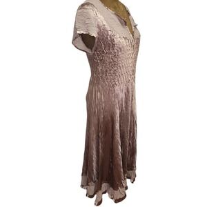 SL Fashions Dress Size Petite L Y2K Satin Pleated Champagne Whimsy Women's